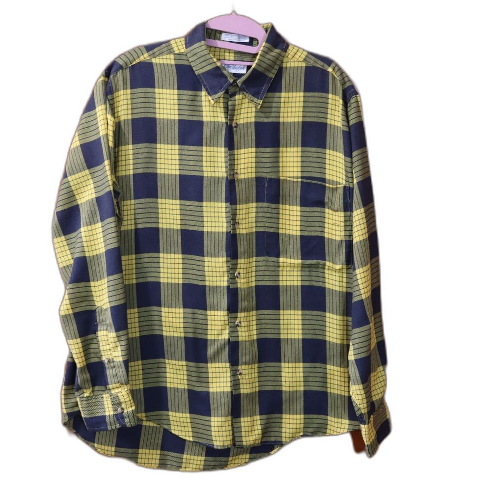 VTG Carson Pirie Scott Yellow and Black Plaid Men's Button Down Shirt Medium